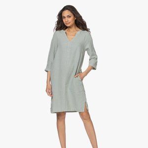 EUC Linen Slit Neck Dress, Straight cut/Shift, Sage green, Size Small